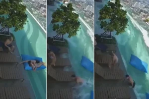 Depreme çatı katındaki havuzda yakalanan çiftin çaresizliği