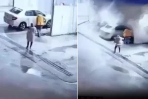 Baba ve 2 çocuğunun hayatını kaybettiği facia kamerada