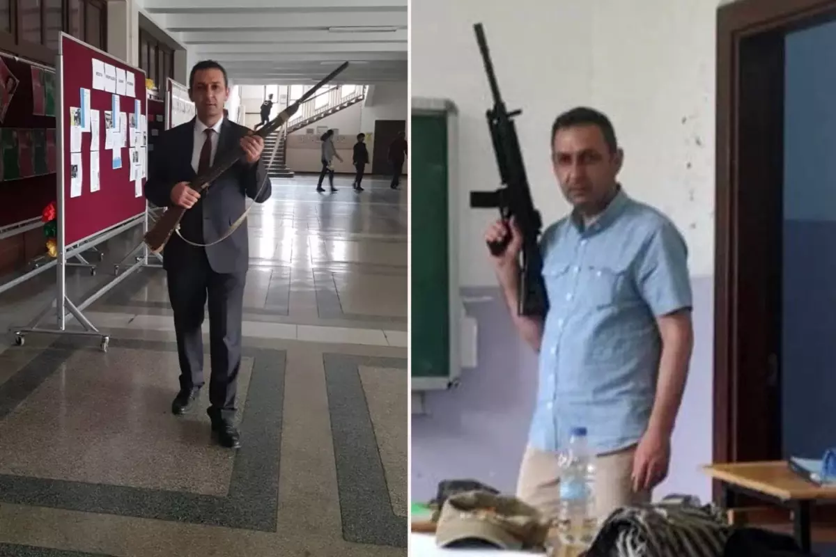 Müdür yardımcısı, elinde tüfekle okulda dolaştı